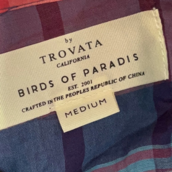 NWT Trovata Birds of Paradis button down pink and blue plaid shirt - Picture 3 of 3